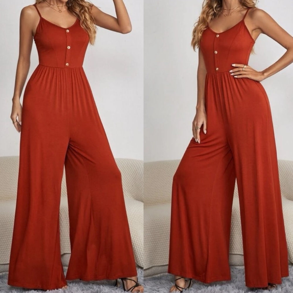 Boho black button detail spaghetti straps jumpsuit - Picture 12 of 13